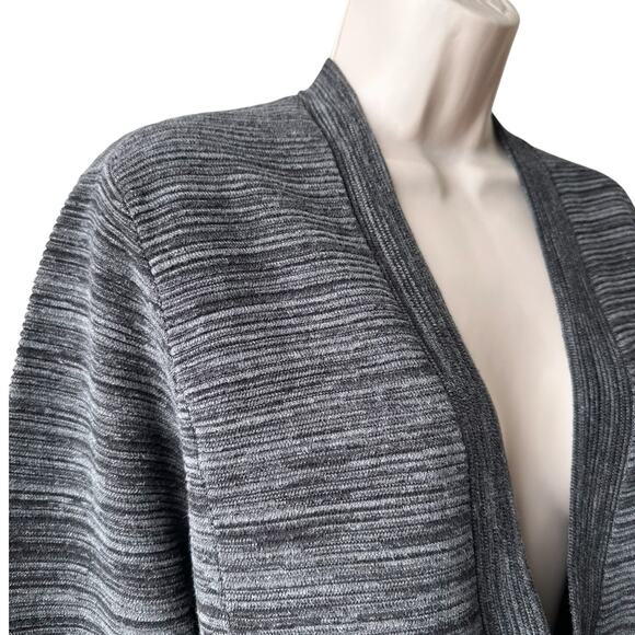 Eileen Fisher Ribbed Knit Open Front Cardigan, Size M, Black/ Gray - Picture 3 of 9